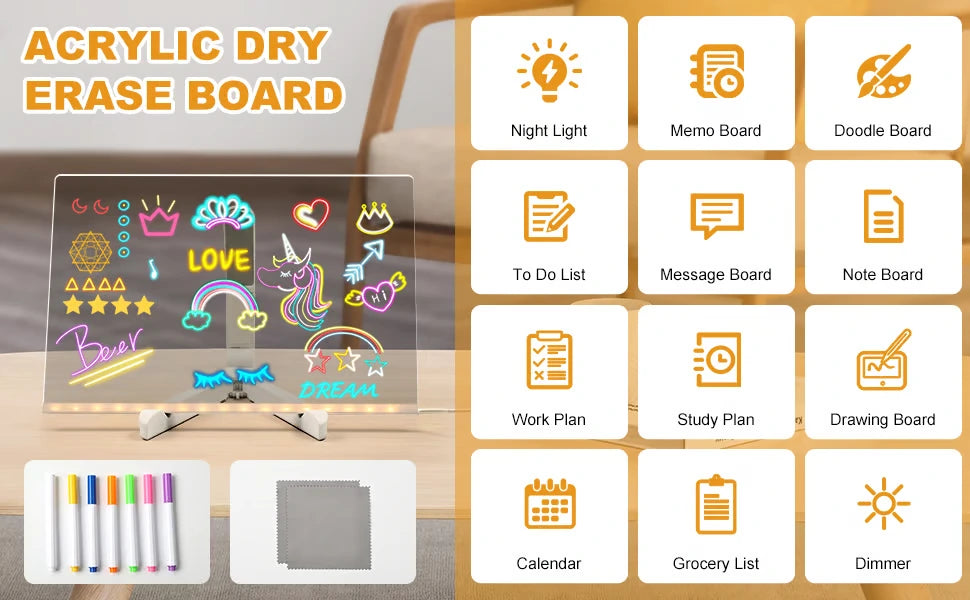 GlowWrite™ LED Acrylic Board —Screen-Free Creative Toy • 2 Free eBooks 🎁