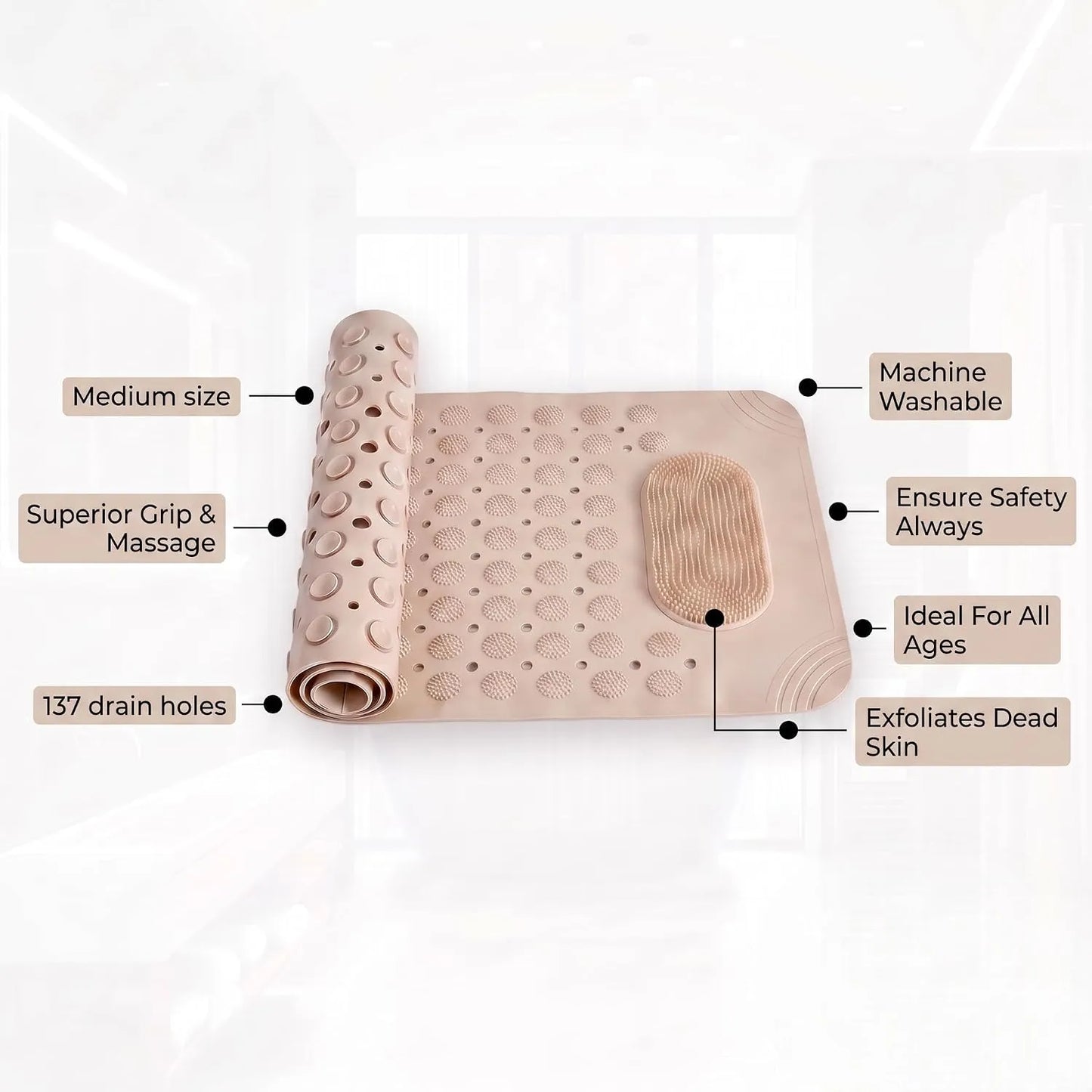 Zeekea Anti Skid Bath Mat with Foot Scrubber for Bath Room