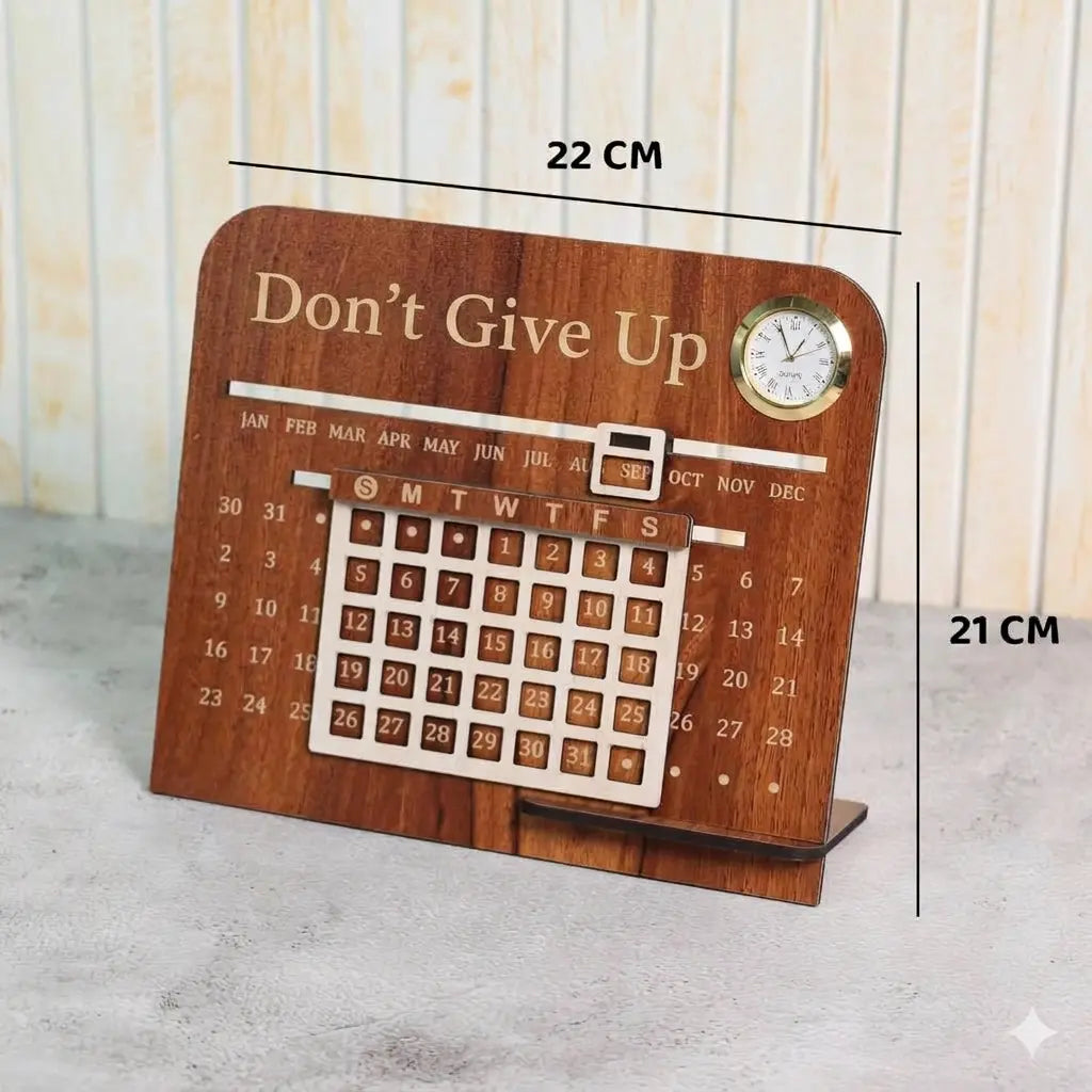 Premium Wooden Lifetime Infinity Desk Calendar With Clock