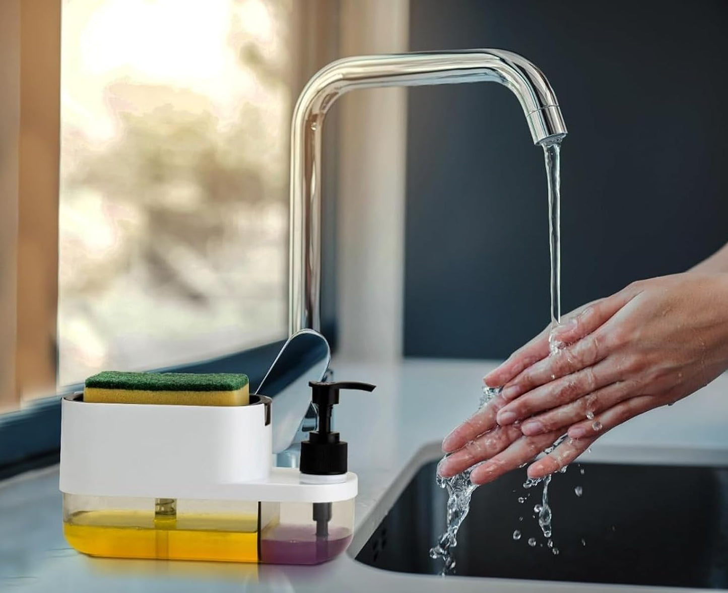 EcoEase™ 3-in-1 Kitchen Sink Organizer with Soap Pump & Sponge Tray