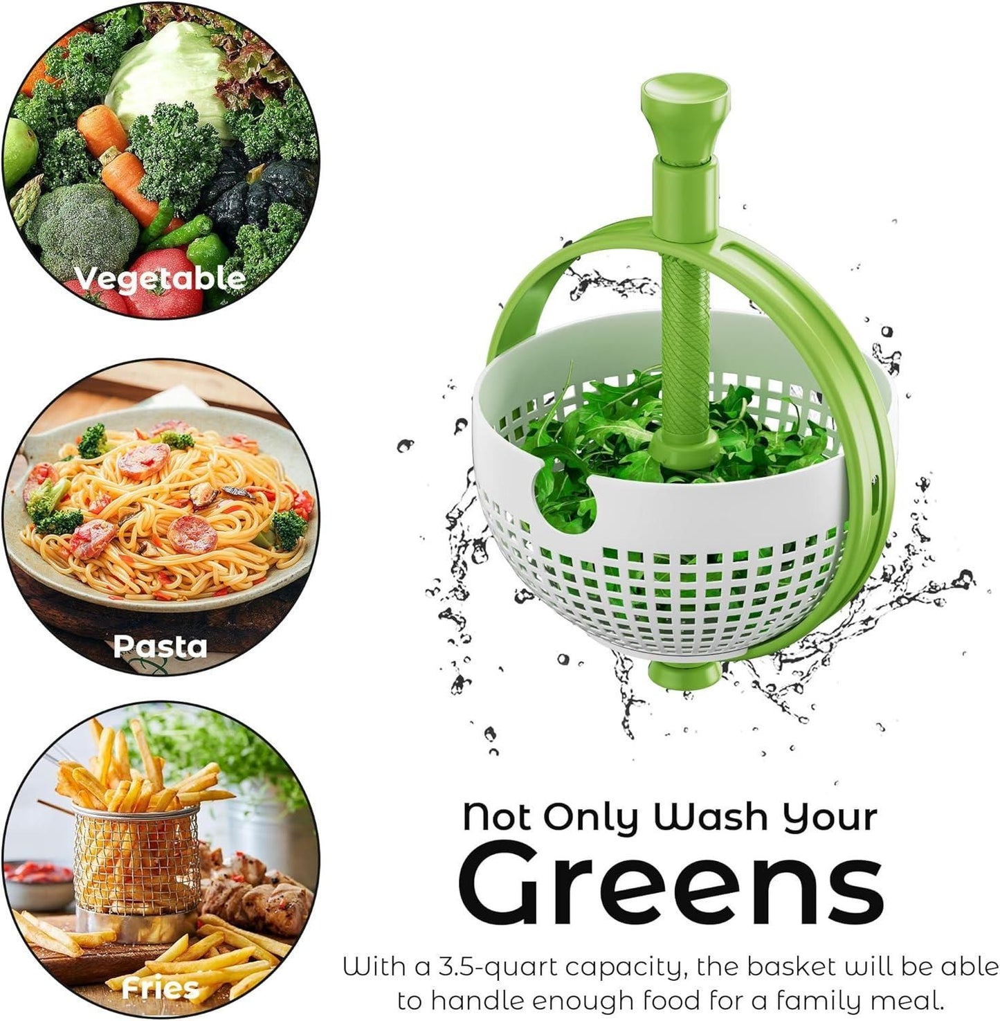 SpinPro™ 360° Rotating Strainer Bowl with Handles – Foldable Dual-Handle Colander