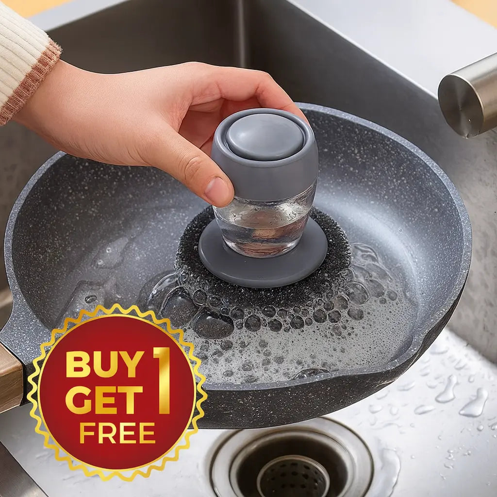 2-in-1 Soap Dispenser Dishwashing Brush – Palm Grip Scrubber for Kitchen