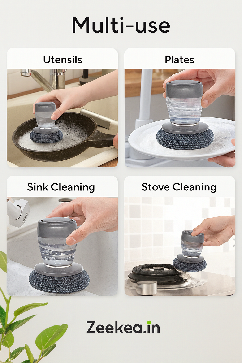 2-in-1 Soap Dispenser Dishwashing Brush – Palm Grip Scrubber for Kitchen