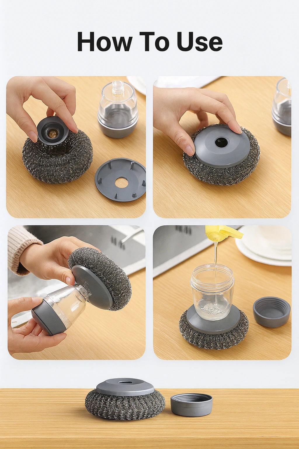 2-in-1 Soap Dispenser Dishwashing Brush – Palm Grip Scrubber for Kitchen