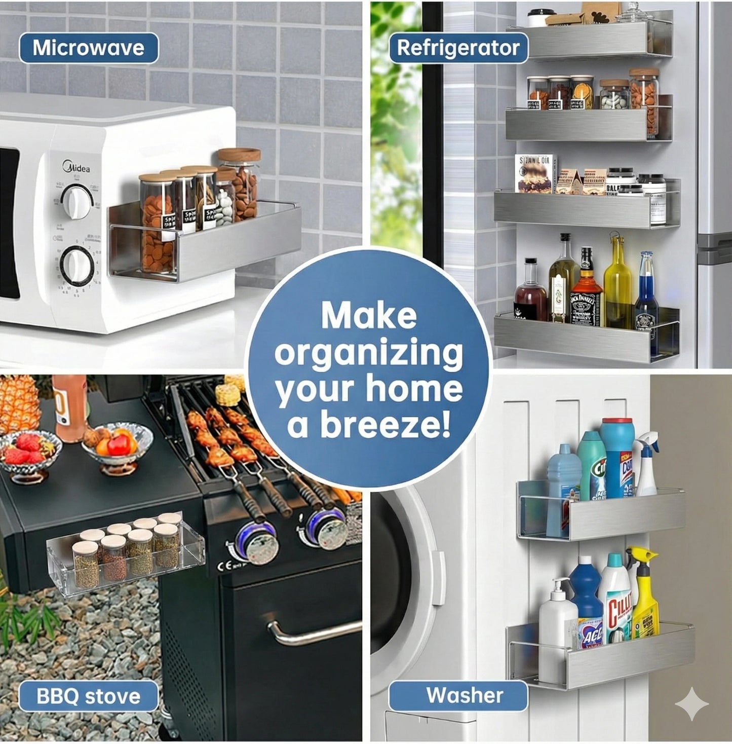 Magnetic Wall-Free Storage Shelf for Fridge & Metal Surfaces (Pack Of 2)