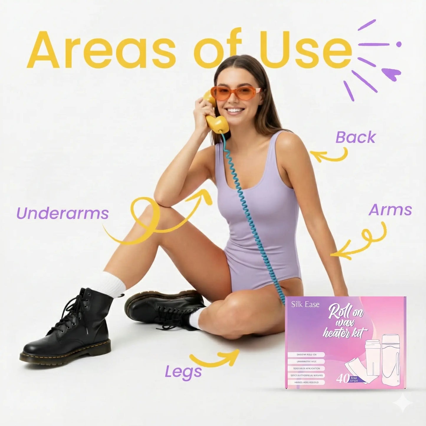 SilkEase Roll-On Wax Heater Kit for Women | Home Wax Machine with 40 Free Strips