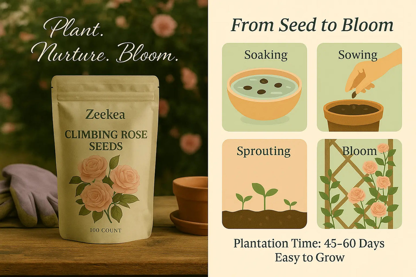 Climbing Rose Seeds – Grow Vertical Blooms at Home (Plant Growth Supplement Free)