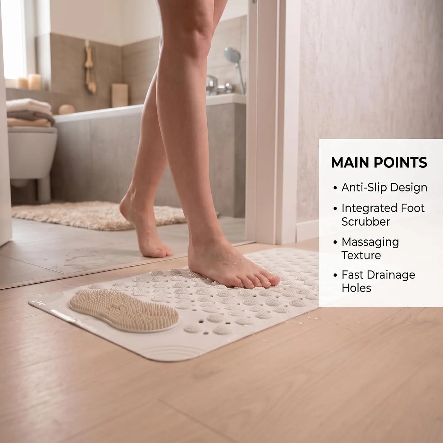 Zeekea Anti Skid Bath Mat with Foot Scrubber for Bath Room