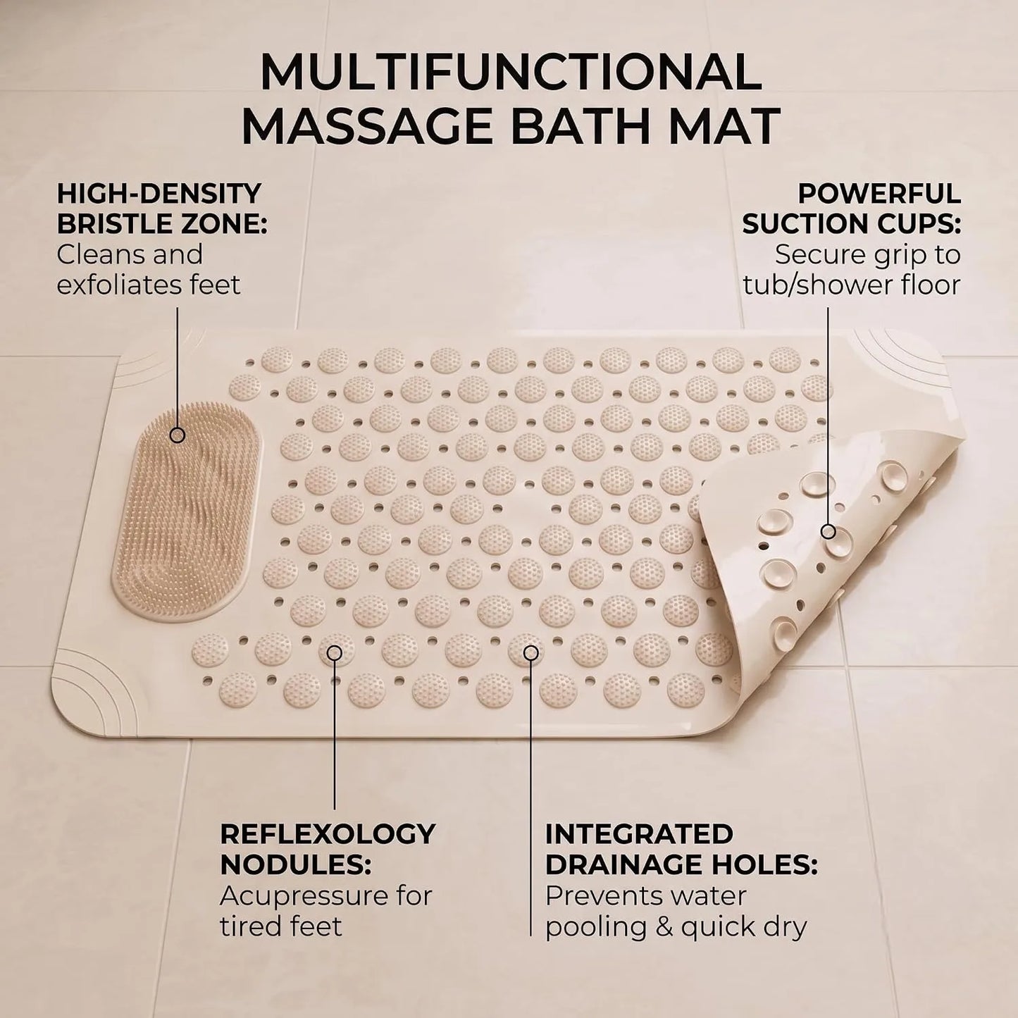 Zeekea Anti Skid Bath Mat with Foot Scrubber for Bath Room
