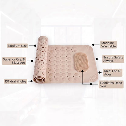 Zeekea Anti Skid Bath Mat with Foot Scrubber for Bath Room