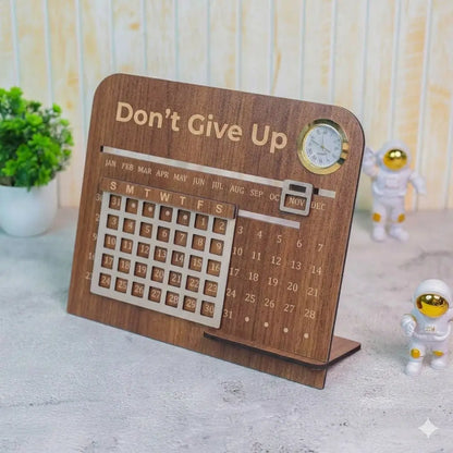 Premium Wooden Lifetime Infinity Desk Calendar With Clock