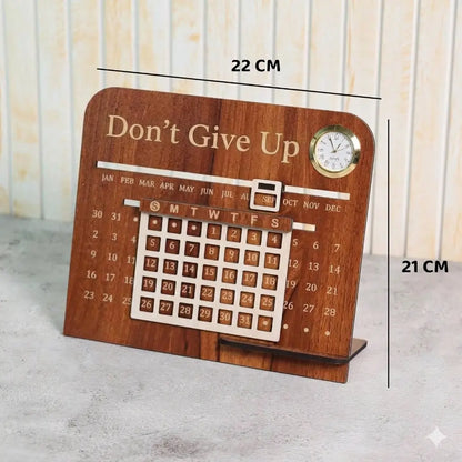 Premium Wooden Lifetime Infinity Desk Calendar With Clock